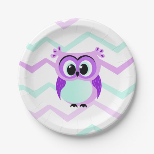 Purple and lilac baby owl cartoon paper plates