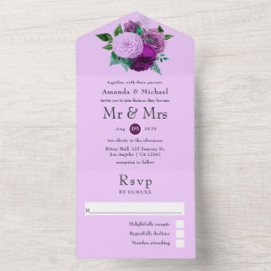 Purple and Lilac Floral Wedding All In One Invitat All In One Invitation