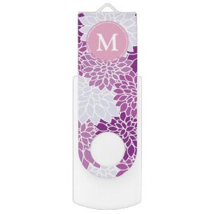 Purple and Lilac Flower Pattern Monogram Flash Drive