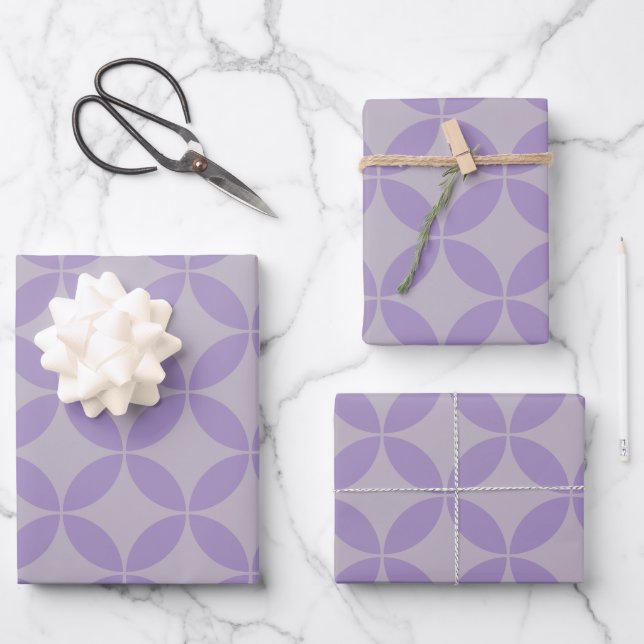 Purple and Lilac Mid Century Modern Pattern  Wrapping Paper Sheets (Front)
