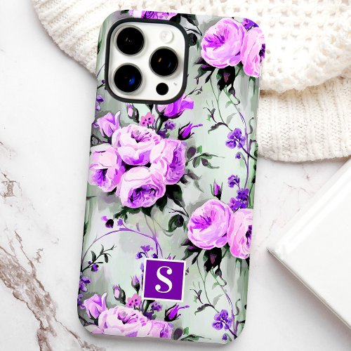 Purple And Lilac Monogram Floral Iphone 16 Pro Max Case