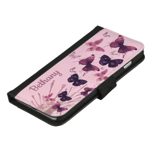 Purple and Lilac Watercolor Butterfly Personalised iPhone 87 Plus Wallet Case