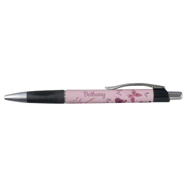 Purple and Lilac Watercolor Butterfly Personalised Pen (Top)