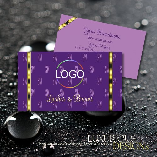 Purple and Lilac with Logo Chic Patterned Letters Business Card