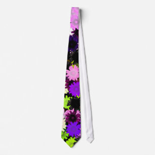 Purple and lime floral neck tie