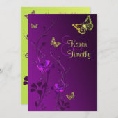 Purple and Lime Floral with Butterflies Invitation (Front/Back)