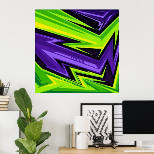 Purple and Lime Green Abstract Art Poster Zazzle