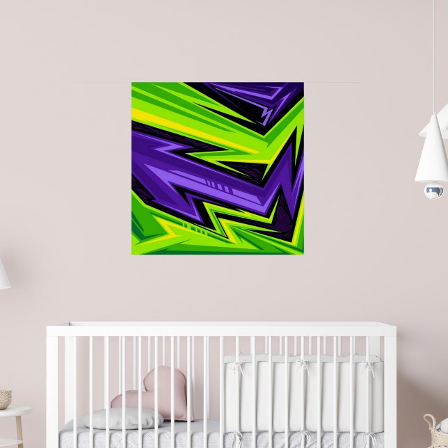 Purple and Lime Green Abstract Art Poster | Zazzle