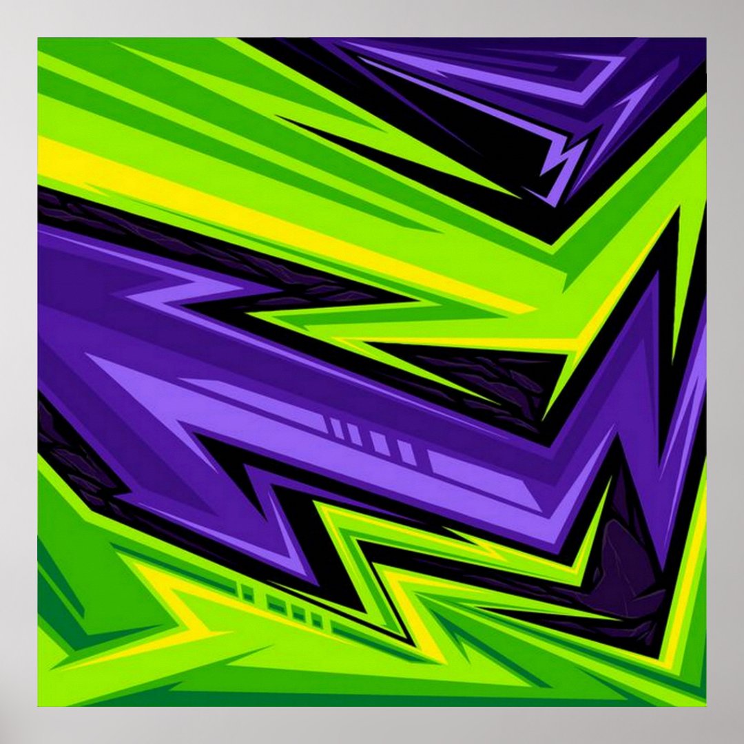 Purple and Lime Green Abstract Art Poster Zazzle
