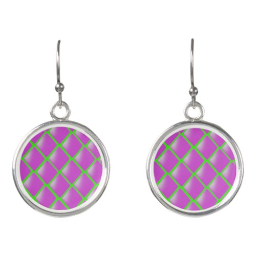 Purple and Lime Green Diamond Pattern Earrings