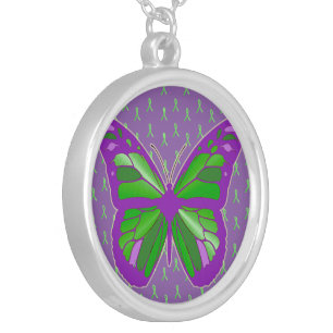 Purple and Lime Green Lyme Disease Awareness Silver Plated Necklace