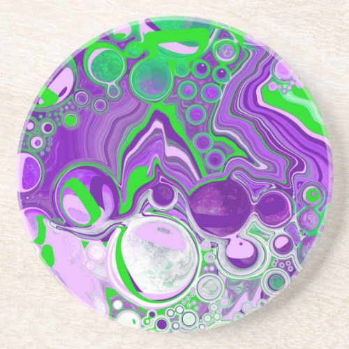 Purple and Lime Green Marble Fluid Art     Coaster