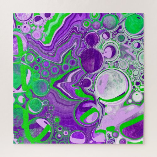 Purple and Lime Green Marble Fluid Art   Jigsaw Puzzle