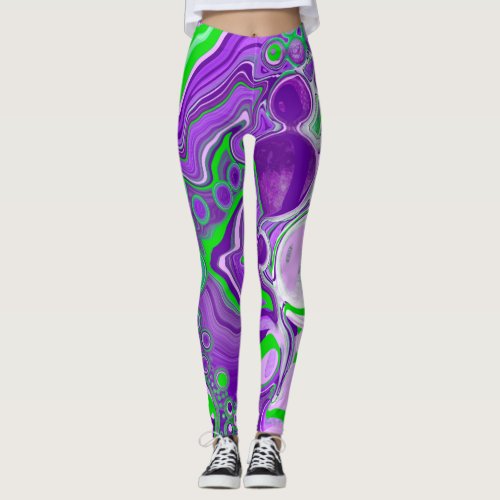 Purple and Lime Green Marble Fluid Art  Leggings