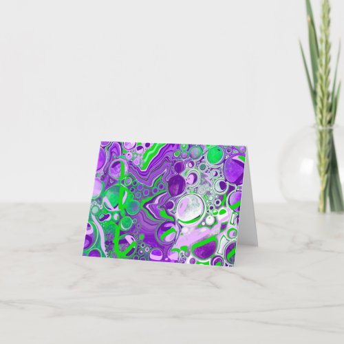 Purple and Lime Green Marble Fluid Art  Note Card