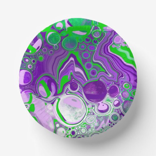 Purple and Lime Green Marble Fluid Art   Paper Bowls
