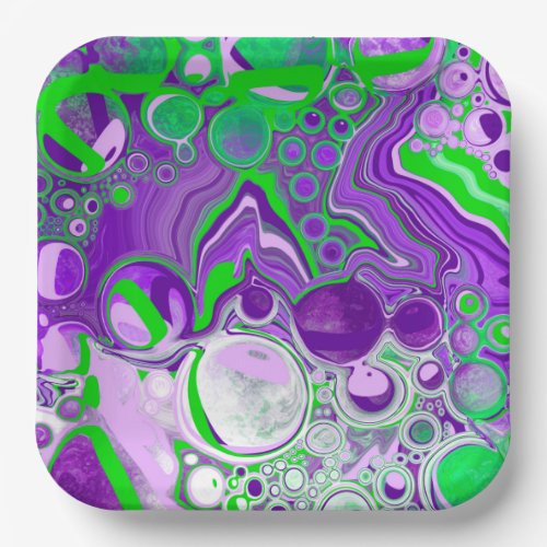 Purple and Lime Green Marble Fluid Art  Paper Plates