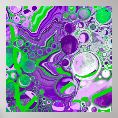 Purple and Lime Green Marble Fluid Art Poster