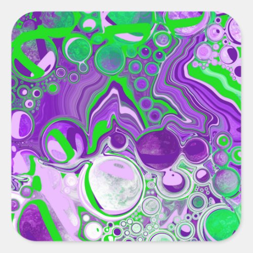 Purple and Lime Green Marble Fluid Art   Square Sticker