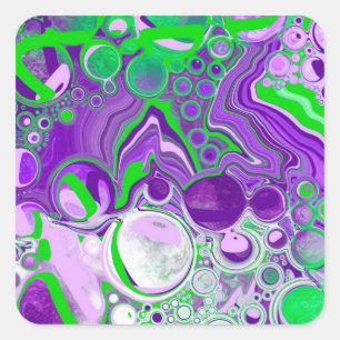 Purple and Lime Green Marble Fluid Art Square Sticker