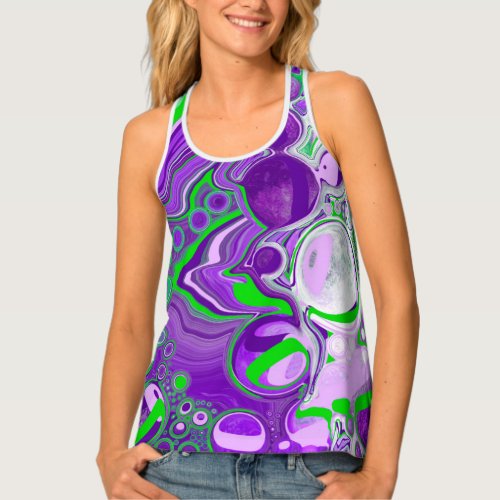 Purple and Lime Green Marble Fluid Art   Tank Top