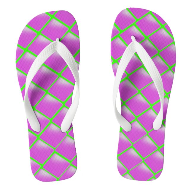 Purple and Lime Green Pattern Flip Flops (Footbed)