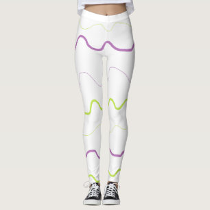 Purple and Lime Green Squiggle Abstract Leggings