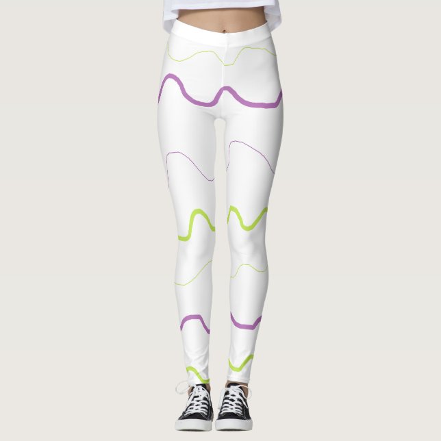 Purple and Lime Green Squiggle Abstract Leggings (Front)