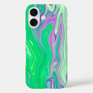 purple and lime marble abstract iPhone 16 case