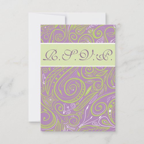 purple and lime paisley wedding theme invitation