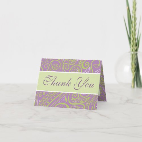 purple and lime paisley wedding theme thank you card