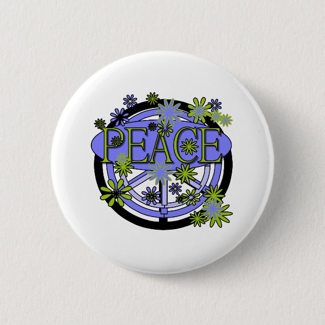 Purple and Lime Peace Pinback Button (Front)