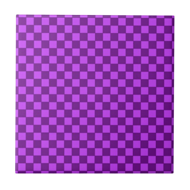 Purple and Magenta Checkerboard Pattern Tile (Front)