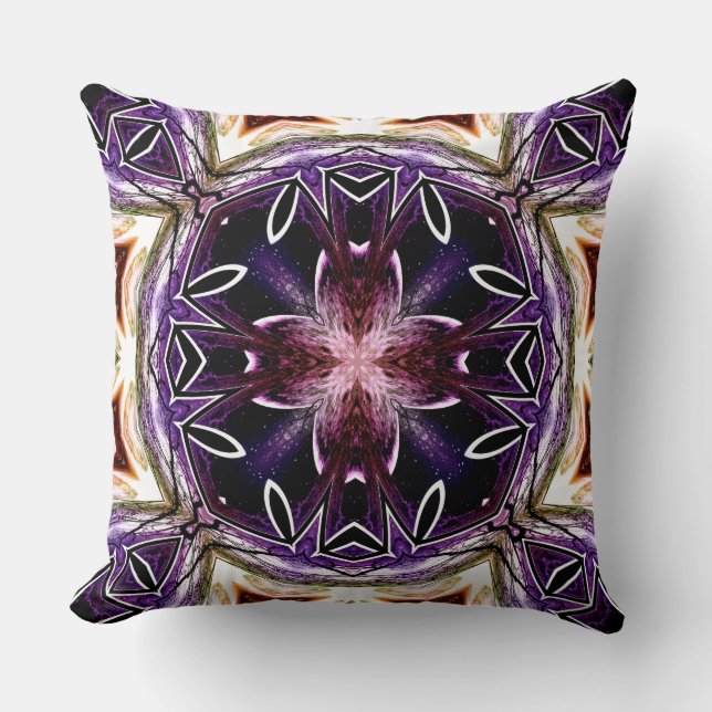 Purple and Magenta Cosmic Kaleidoscope Pattern Throw Pillow (Front)