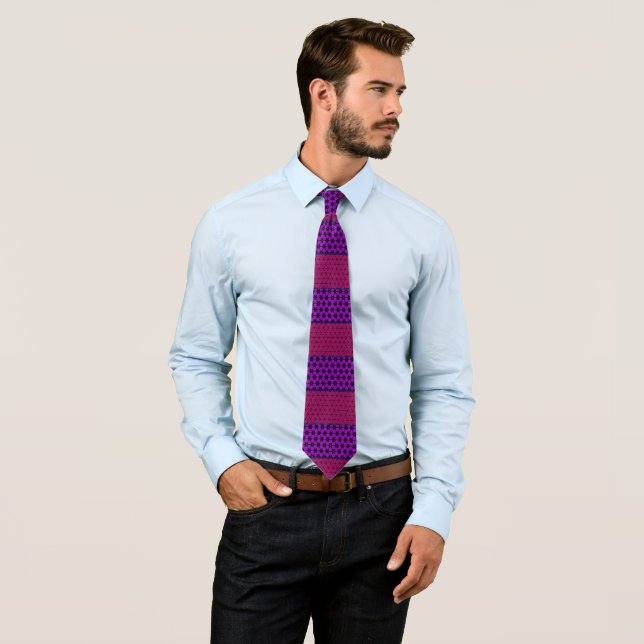 Purple and Magenta Pattern Striped Neck Tie (In Situ)