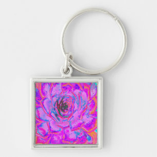 Purple and Magenta Succulent Sedum Rosette Keychain