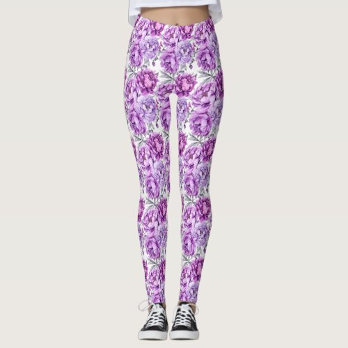 Purple and Mauve Floral Clusters Leggings