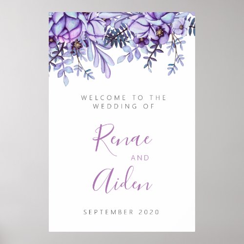 Purple and Mauve floral welcome sign