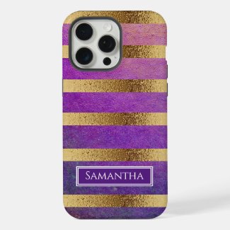 Purple and Metallic Gold Striped 