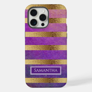 Purple and Metallic Gold Striped  iPhone 15 Pro Max Case