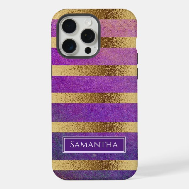 Purple and Metallic Gold Striped  iPhone Case (Back)