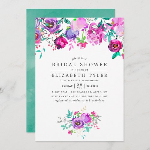 Purple and Mint Floral Bridal Shower Invitation