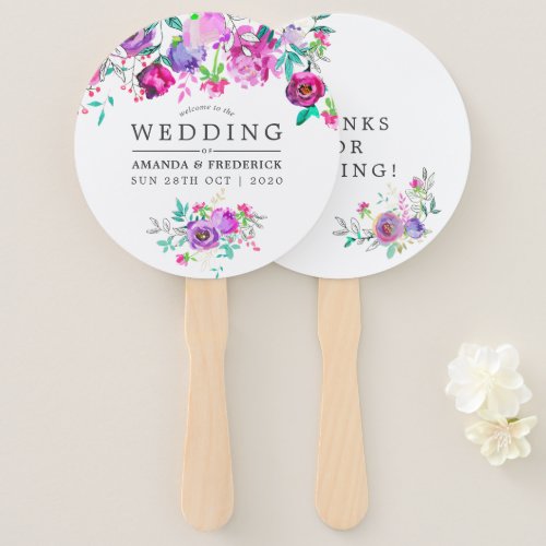 Purple and Mint Floral Wedding Favor Hand Fan