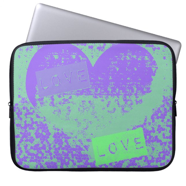 Purple and Mint Retro Heart Design Laptop Sleeve (Front)