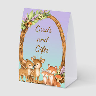 Purple and Mint Woodland Animals Cards and Gifts Paper Table Tent