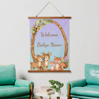 Purple and Mint Woodland Animals Wall Tapestry