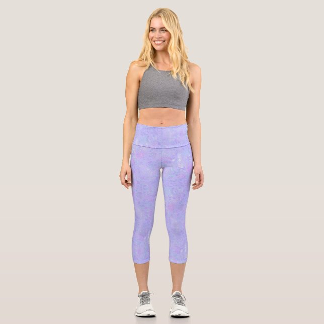 Purple and Multicolor Flakes Capri Leggings (Front)