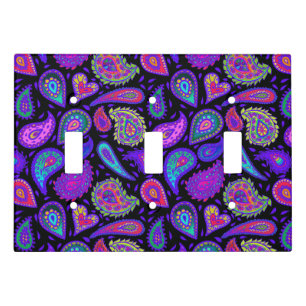 Purple and Multicolor Paisley on Black Beautiful Light Switch Cover