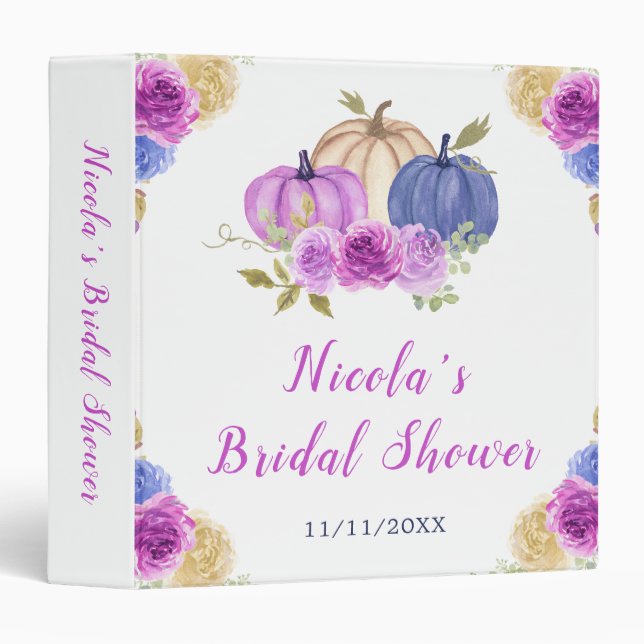 Purple and Navy Blue Floral Pumpkin Bridal Shower 3 Ring Binder (Front/Spine)
