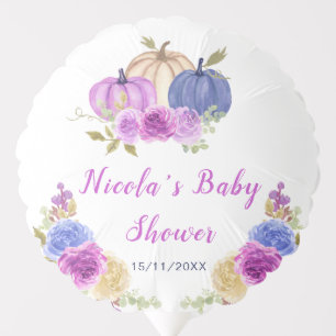 Purple and Navy Blue Floral Pumpkins Baby Shower Balloon